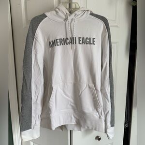 American Eagle Outfitters White Hoodie with Gray Sleeve Panels